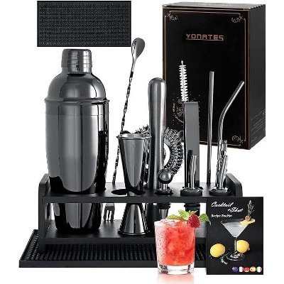 Warmounts Cocktail Shaker Set 16-Piece Bartender Kit With Stand & Recipes Bar Tools Set Black