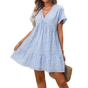 blue dress for baby girl Powder-Blue Short Halter Casual Dress with Buttons– PromGirl main image 0