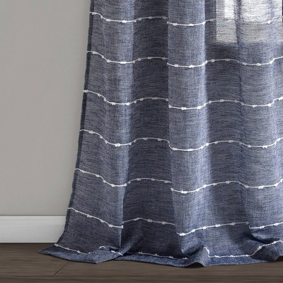 Navy Sheer Polyester Grommet Window Curtain Panels, 38"W x 108"L