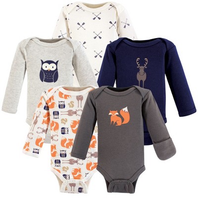 Hudson Baby Infant Boy Cotton Preemie Long-Sleeve Bodysuits 5pk, Forest, Preemie