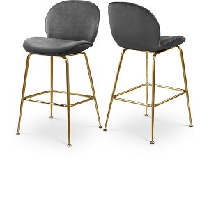 Meridian Furniture,Paris Grey Velvet Stool, Set of 2 - 1 of 4