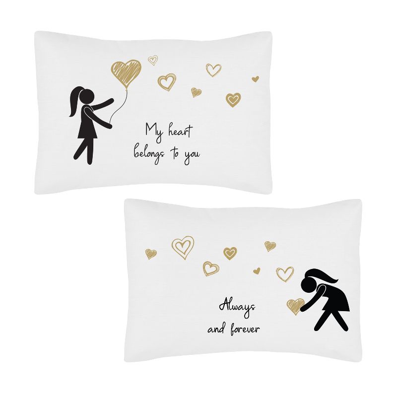 Sweet Jojo Designs Throw Pillow Covers Hers and Hers Gold Black White 2pc, 1 of 4