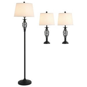 Aghana Digitals 3-Piece Vintage Lighting Set: Floor & Table Lamps with Tall Steel Pole, White - 1 of 4