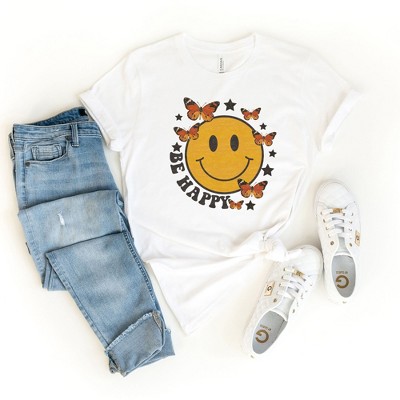 Simply Sage Market Women's Be Happy Butterflies Short Sleeve Graphic Tee