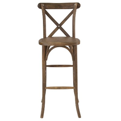 Dark Antique 30 Inch Wooden Cross Back Bar Stool