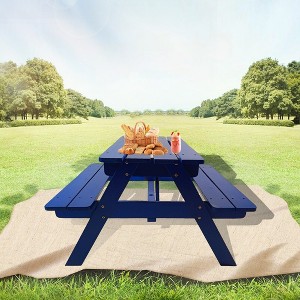 Whisen Kids Table and Chair Set, Natural Solid Wood, Easy to Clean, Multi-Functional for Play, Study & Outdoor Use - Blue - 1 of 4