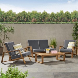 Christopher Knight Home Paloma Outdoor Acacia Wood 4 Seater Chat Set with Cushions - 1 of 4