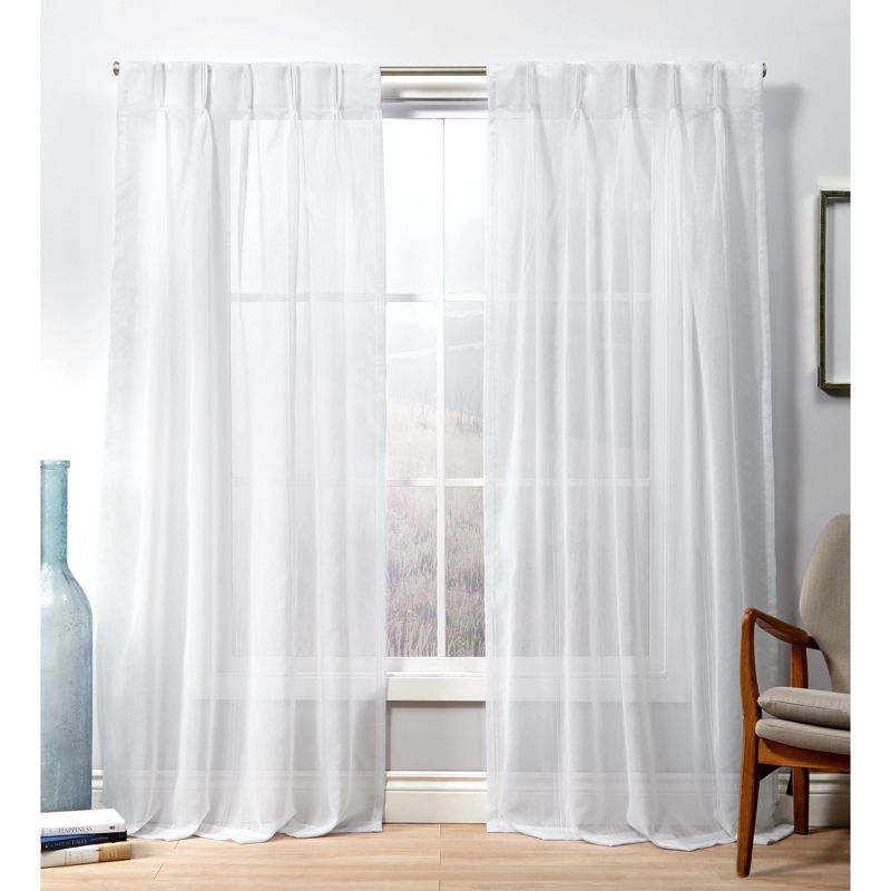 Exclusive Home Penny Sheer Embellished Stripe Grommet Top Curtain Panel Pair, 1 of 5