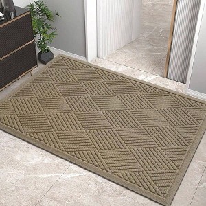 Sturdy Front Door Doormat 36x24 Beige Absorbent Muddy Dirt Resist Non - Slip Rubber Backing Low Profile Entryway Stain - 1 of 4