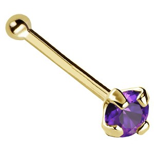 Jewelry Avalanche 22G 14K Gold Ball-end Nose Stud with Amethyst Gemstone - 1 of 2