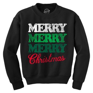 Merry Merry Merry Christmas Crewneck Sweatshirt Funny Sarcastic Xmas Graphic Novelty Longsleeve Sweater - Crazy Dog Crew Neck Sweatshirt Gift For - 1 of 4