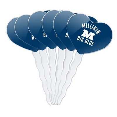 Millikin University Big Blue Logo Heart Love Cupcake Picks Toppers Decoration Set of 6