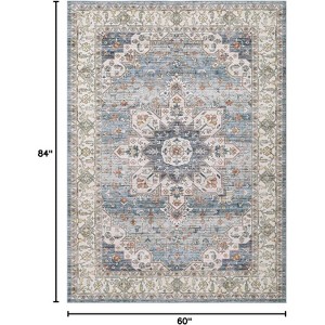Vintage Floral Print Area Rug,Traditional Washable Indoor Boho Carpet Low Pile Non-Shedding Floor Mat with Non-Slip Rubber Backing - 1 of 4
