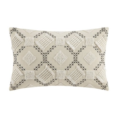 12"x18" Chaaya Cotton Lumbar Throw Pillow Ivory/Black