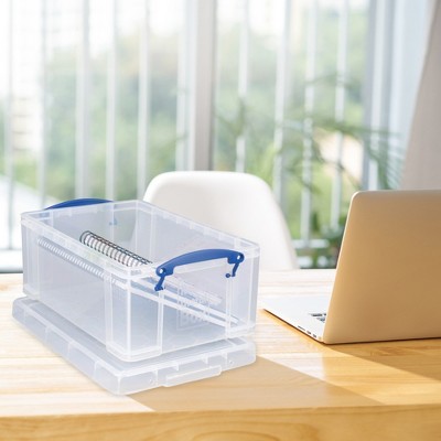 Clear Stackable Plastic Storage Bins with Blue Clip Handles, 2-Pack