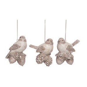 Transpac Resin Glitter Winter Bird Ornament Set of 3 Christmas Home Decorations - 1 of 1