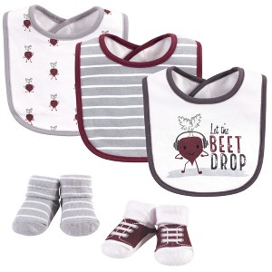 Hudson Baby Infant Boy Cotton Bib and Sock Set 5pk, Drop The Beet, One Size - 1 of 2