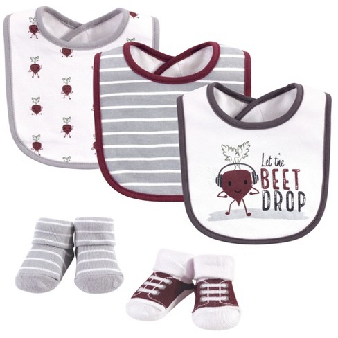 Hudson Baby Infant Boy Cotton Bib and Sock Set 5pk, Drop The Beet, One Size - image 1 of 2