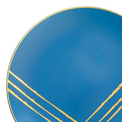 Smarty Had A Party 10.25" Blue w/ Gold Brushstroke Plastic Dinner Plates - 120 pcs
