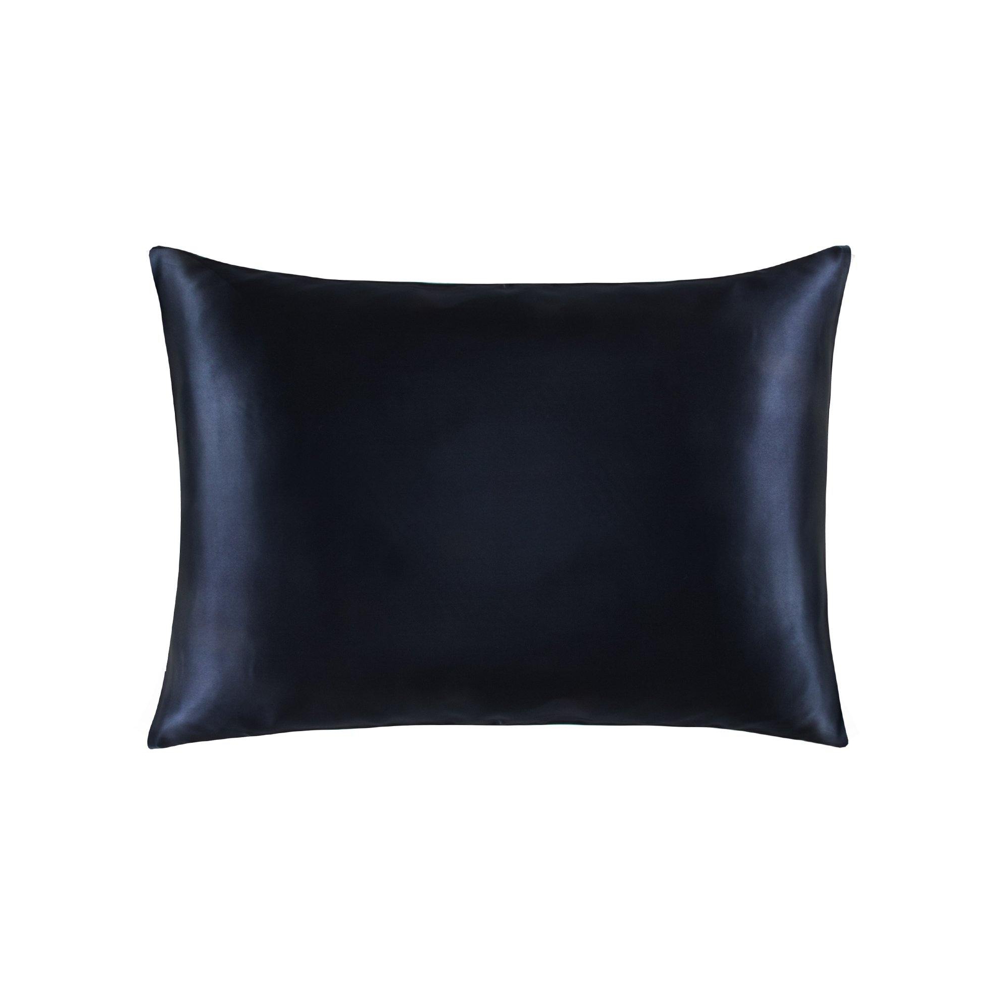 Zippered Natural Mulberry Silk Pillowcase, Both Side 19 Momme Silk Pillow Case for Hair and Skin, Queen Size, Navy - NTBAY