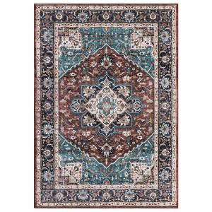 Vintage Floral Medallion Area Rugs for Living Room Dining Room, Retro Accent Low Pile Floor Carpet for Bedroom Home Office - 1 of 4