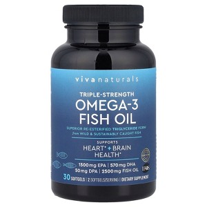 Viva Naturals Omega-3 Fish Oil, Triple-Strength, 2,500 mg, 30 Softgels (1,250 mg Per Softgel) - 1 of 2
