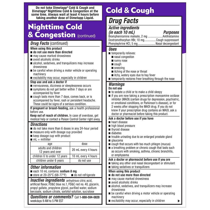 Children's Dimetapp Day/Night Cold, Cough & Congestion Relief Liquid - Dextromethorphan - Grape Flavor - 4 fl oz/2pk, 5 of 6