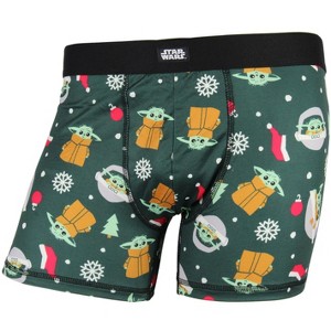 Seven Times Six Star Wars The Mandalorian Men's Grogu Baby Yoda Christmas Boxer Briefs Green - 1 of 4
