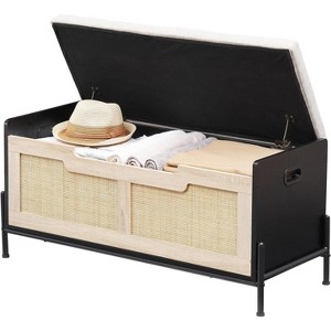 Black Rattan Storage Bench with 2 Safety Hinges, Storage Chest, Toy Box, Entryway Storage Bench Supports 260 lb, Toy Chest Organizer, Easy Assembly - 1 of 4