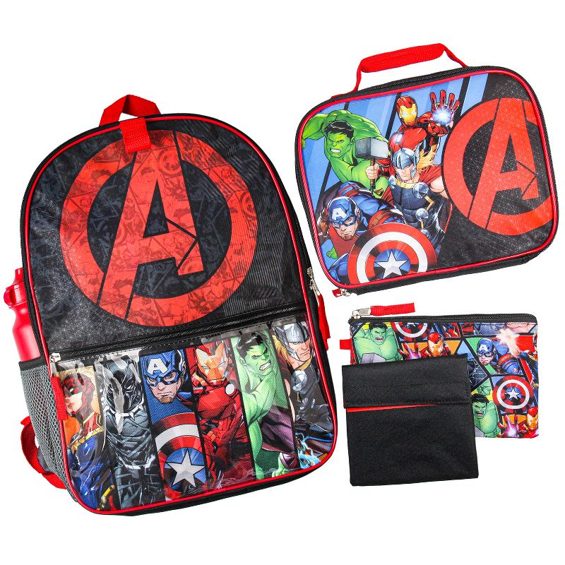 Marvel Avengers Superhero 5-Piece Backpack Lunch Tote Set Multicoloured, 1 of 5
