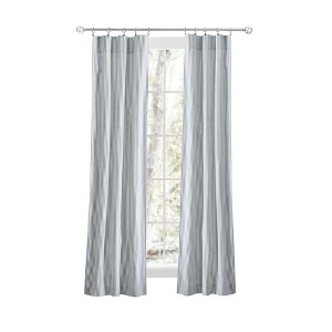 Ellis Curtain Plaza Classic Ticking Stripe Printed on Natural Ground 3" Rod Pocket Tailored Panel Pair Blue - 1 of 4