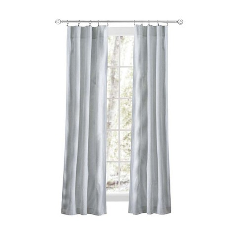 Ellis Curtain Plaza Classic Ticking Stripe Printed on Natural Ground 3" Rod Pocket Tailored Panel Pair Blue - image 1 of 4