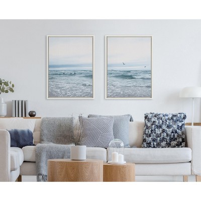 Ocean Swim Coastal Canvas Art Set with White Frame, 18x24