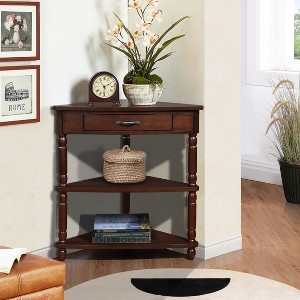 VYNXARIA 33.8in Small Triangle Corner Table,Wood Corner Side Table for Small Spaces,Living Room,3 Tier End Corner Table with Solid Wood Legs - 1 of 4