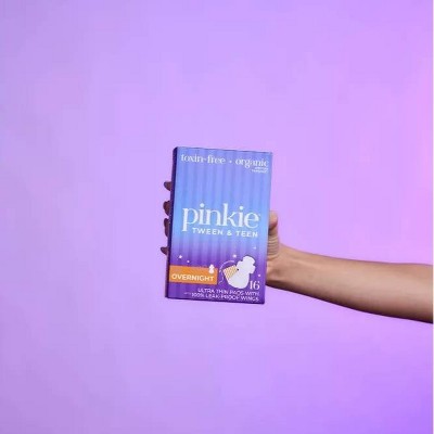 Pinkie Tween & Teen Ultra-Thin Organic Topsheet Overnight Pads with Wings - 16ct