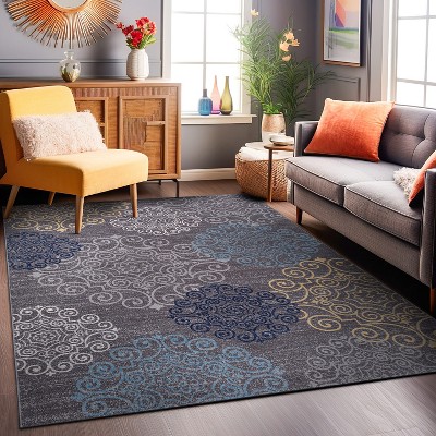 Gray and Blue Tufted Synthetic Rectangular Area Rug