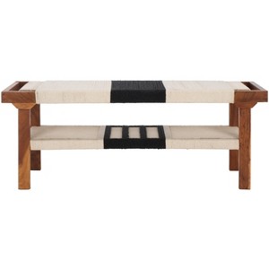 Munich Bench With Shelf - BCH3703 - Beige Black/Natural - Safavieh - 1 of 4