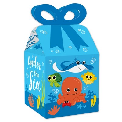 Big Dot of Happiness Under The Sea Critters - Square Favor Gift Boxes - Baby Shower or Birthday Party Bow Boxes - Set of 12