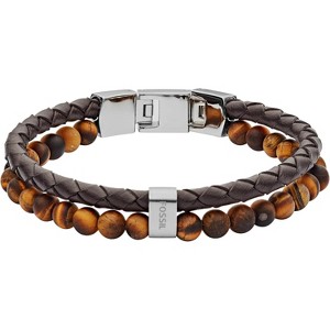 Men's Bracelet in Stainless Steel, Genuine Leather and Beads, Casual Multimaterial Jewelry for Men - 1 of 4