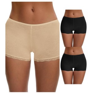 INSPIRE CHIC Women's Seamless Ice Silk Lace Trim Slip Shorts for Under Dresses Lightweight Boyshorts 3 Packs - 1 of 4