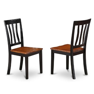 East West Furniture, Antique  Dining  Chair  Wood  Seat  with  Black  and  Cherry  Finish,  Set  of  2 - 1 of 3