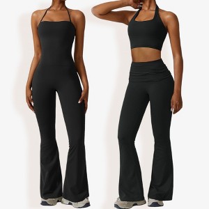 Anna-Kaci Women's Flared Halter Neck Jumpsuit Convert to High Waist Flared Yoga Pants - 1 of 4