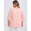 GRACE & GRANDEUR Women's Plus Size Pleated Front V Neck Double Layered 3/4 Ruffle Sleeve Casual Blouses - 3 of 4