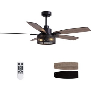 Siljoy 52 Inch Ceiling Fans with Lights and Remote Control, Farmhouse Ceiling Fan for Bedroom Living Room and Patio, Black - 1 of 4