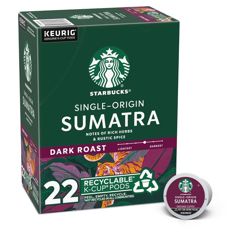 Starbucks Keurig Sumatra Dark Roast Coffee Pods - 22 K-Cups, 1 of 8