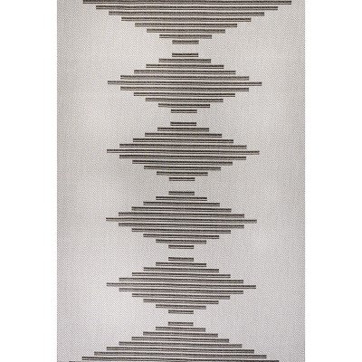 Light Gray and Black Synthetic Stripe Indoor/Outdoor Rug