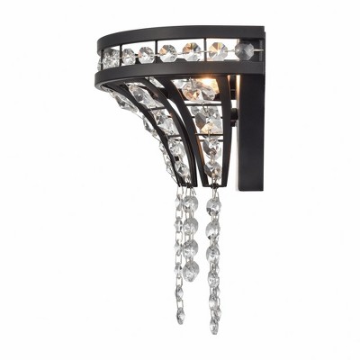 Fantania Matte Black 1-Light Crystal Sconce with Clear Shade