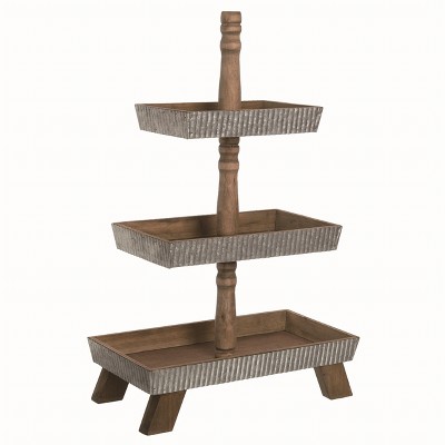 Transpac Wood Silver Halloween Corrugated Tiered Tray