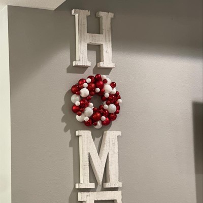 Festive Red and White 14" Shatterproof Christmas Ornament Wreath