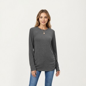 Anna-Kaci Women's Long Sleeve Crew Neck Top with Relaxed Fit and Soft Knit Fabric - 1 of 4